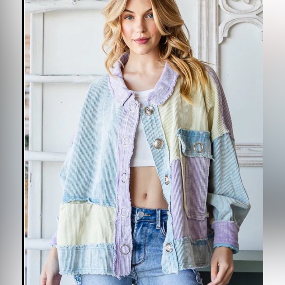 *NEW* Oli & Hali Pastel Patchwork Jean Jacket Sz Large